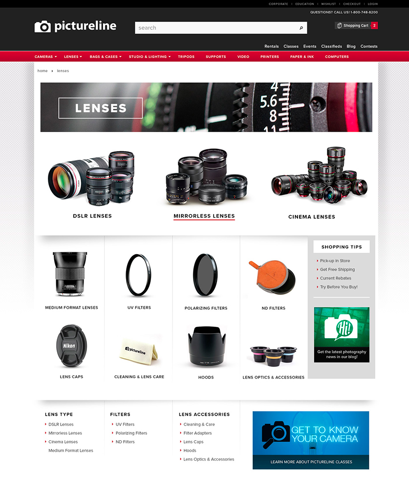 Pictureline - Lenses Landing Page